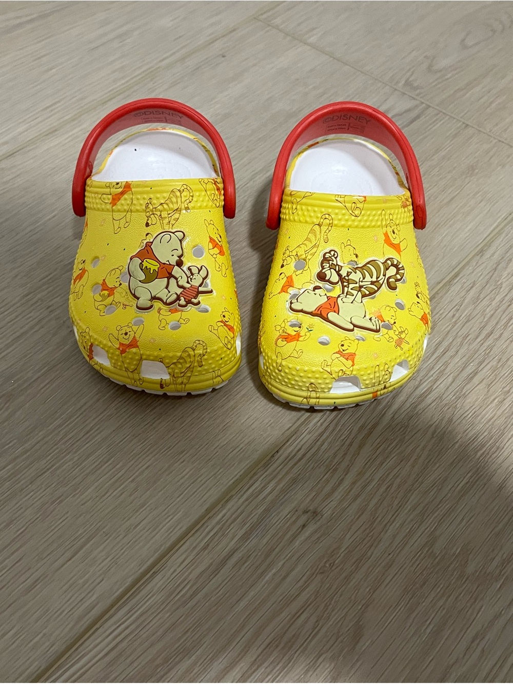 Kids Yellow Winnie the Pooh Clog Sandals with Red Strap